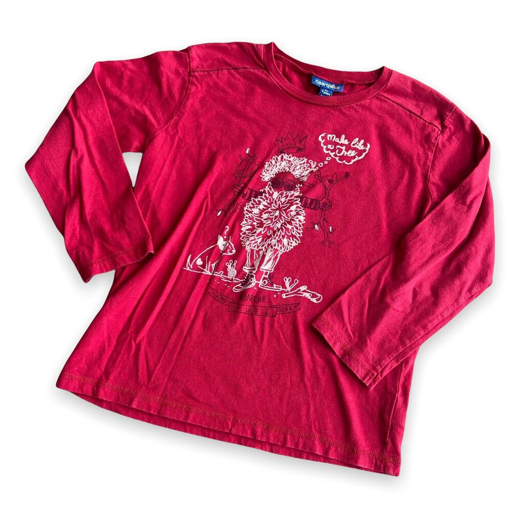 naartjie Boys Shirt Size‎ 7 Make Like a Tree King of Hide & Seek Red Long Sleeve